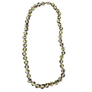 Vintage CLOISONNE Hand Knotted White with Blue and Green Glass Beaded Necklace
